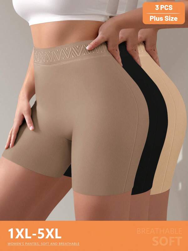 3pcs Women's Plus Size High Waist Boyshorts, Seamless, Tummy Control, Soft, Breathable & Stretchy