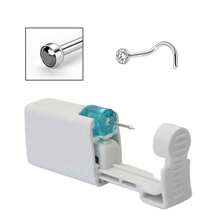 1 pezzo kit monouso per piercing al naso con elemento per piercing incorporato e 1 pezzo di anello per il naso - Pistola per piercing al naso sicura per uso domestico