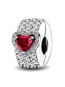 1 PC 925 Bạc Sterling Trái Tim Đỏ Mặt Dây Chuyền Charm Mặt Dây Chuyền Phù Hợp Cho Vòng Tay DIY Trang Sức Nữ - Bạc - Xem 5