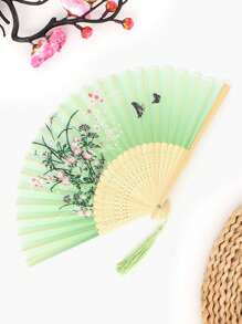 1pc Summer Dance Cheongsam Runway Ethereal Pattern Random Classical Tassel Decor Folding Fan