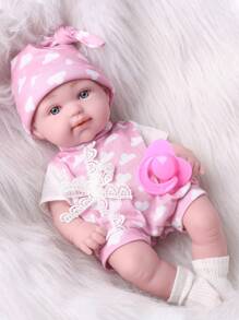 DOLL MEET One Piece 12.6 Inches Newreborn Baby Doll Pink Cloud Pattern Clothes Vinyl Body 32cm Realistic Reborn Baby Dolls With Fashion Stocking & Hat, Perfect Birthday Gift For Girls 3+