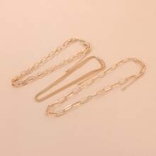 3pcs Multi-Layer Geometric Square Chunky Chain Alloy Necklace, Versatile - 3pcs/set - View 8