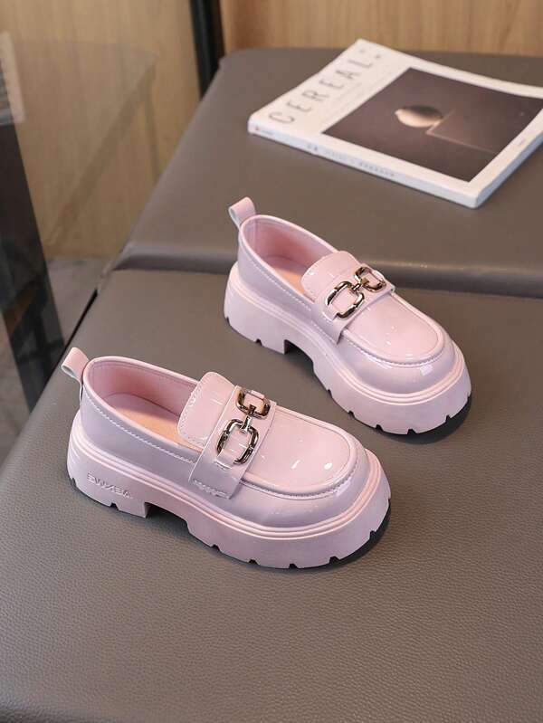 1 Pair Girls' British Style Leather Shoes, Black, Fashionable, Soft Sole, Suitable For Spring & Autumn