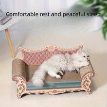 Luxury L-Shaped Cat Scratcher & Sofa Bed - Durable, Non-Shedding Cardboard With Unique Round Design For Large Cats, Pet Relaxation Spot | Luxury Cat Sofa | Plush Cat Bed - Watermelon Pink - View 5