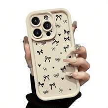 Funda para phone (1 unidad) con diseño de corazón, estrella y lazo. Compatible con phone 16 Pro Max, 15 Plus, 14, 13, 12, 11 y XS. Fabricada en silicona TPU, protege contra golpes y caídas. Ideal para chicas y mujeres. - Blanco marfil - Ver 10