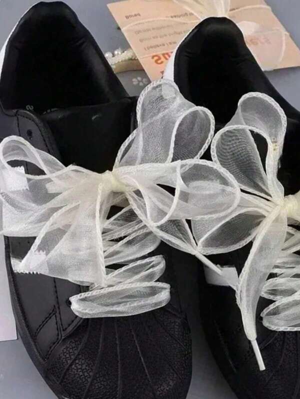2 piezas de encaje de tul de organza estilo ballerina, 120cm accesorios decorativos para zapatos con estilo universitario dulce con perlas