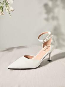 时尚新款女士高跟鞋，细高跟，尖头，白色镂空女鞋，圣诞冬季圣诞礼物 - 白色 - 查看 4