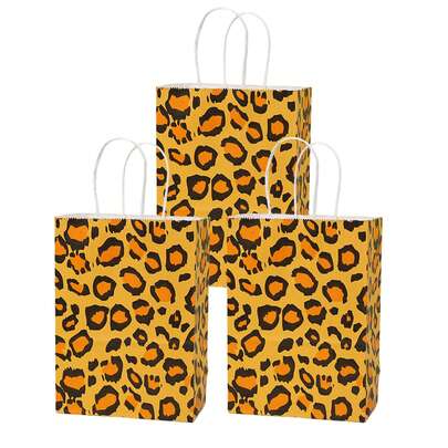 4/12pcs Leopard Print Kraft Paper Gift Bags, Fashion Theme Gift Bags Suitable For Birthday, Party, Storage, Shopping