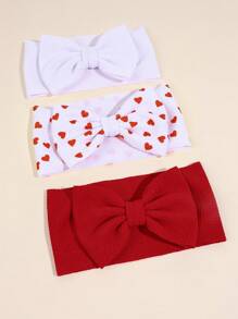 3 pezzi Fascia per capelli con stampa a cuori e fiocco, in nylon traspirante e confortevole, accessori per capelli di moda per neonati, bambini, regali per feste