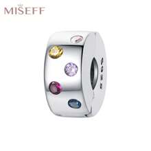 MISEFF 1 Pc Genuine S925 Sterling Silver Charm Synthetic Zirconia Fixed Clip Locator Clasp Pendant Suitable For DIY Bracelet Necklace Luxury Fine Jewelry Making Ladies Birthday Gift For Friends