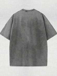 1 Piece, Washed Printed T-Shirt 230g Spitfire Dinosaur, High-Quality Wax Printed Cotton Retro Fashion Brand T-Shirt, Suitable For Summer T-Shirt With A Certain Thickness, Holiday Gift - 深灰色 - 查看 2