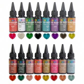 16 kleuren UV-uithardende harde hars, helder, snel uithardend, geurloos en gekleurd UV-harspakket voor het maken van sieraden, knutselen en doe-het-zelf (elk 20 g/0,68 oz)