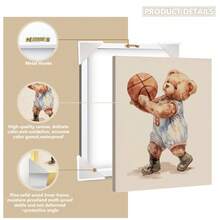 1 Tranh Gấu Thể Thao Ngộ Ngộ Trang Trí Tường Phòng Trẻ Em - 6 Mẫu Thiết Kế Đáng Yêu, Có/Không Khung | Tranh vẽ tay trên vải canvas hình động vật, phù hợp với trang trí phòng trẻ em tông màu trung tính, khung gỗ, dễ treo, trang trí phòng trẻ em chủ đề bóng chày, bóng đá, golf, thiết kế tông màu retro nhẹ nhàng, lựa chọn quà tặng tốt nhất - Nhiều màu - Xem 9