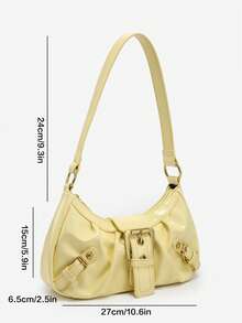 1pc Women's Vintage Style Merodeado Distressed Leather Motorcycle Bag, Soft Leather With Rivets, Snap Closure, Clouds Decoration, Shoulder/Underarm Satchel, Suitable For Work, Commute, Dating, Party - Yellow - View 6