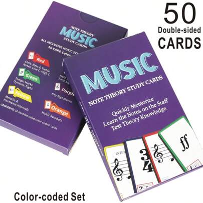 50-Piece High-Quality Music Flashcards Set, Suitable For Beginner Musicians, Music Reading And Terminology Study, Ideal For Adult Piano Learners, Piano Study Note Cards, Great For Educators To Use