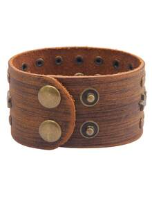 1件极简合金花朵铆钉皮革手链，朋克风格男女通用可调节手镯 - 黑色 - 查看 10