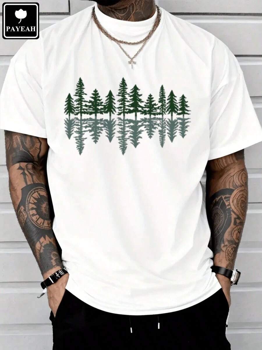 Men's T-Shirt  Pine Tree Design Printed T-Shirt  Heavy  TshirtMen's Casual Short Sleeve T-Shirt – Basic Summer Tee For Men (S-XXXL) , Vintage, Shirts, Graphic Tees, , Funny T Shirts, Graphic Tees, Western, White Graphic Tees - 白色 - 查看 1