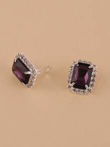 1 Pair Women's Metal Rhinestone Light Pink Geometric Clip-On Earrings - Purple - View 2