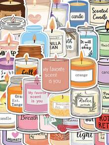 SCXXBSW 50pcs Candle Aromatherapy Cartoon Graffiti Stickers Decorative Handbooks Water Cups Notebook Luggage Waterproof Stickers - Multicolor - View 14