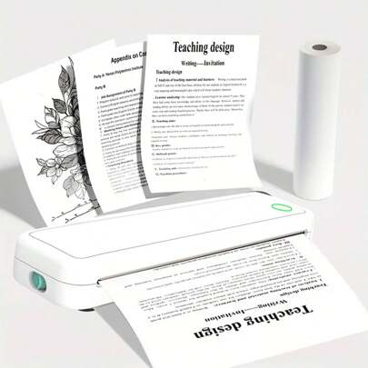 Portable Wireless Thermal Printer, Inkless Printer Support A4 Paper Size, Print Resumes, Music Scores, Test Papers And Other Content Files, For Travel, Office, Home, Print Anywhere, Anytime.