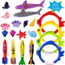 34Pcs Children Swimming Pool Diving Toys Set With Storage Bag (Includes Diving Rings, Diving Sticks, Underwater Treasures, Torpedo Pirates, Fish Toys Etc.), Swimming Pool Party Favors, Summer Pool Diving Toys, With Fish Ring & Gem Net Bag