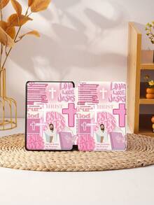 粉色耶稣基督十字架拼布图案保护套，兼容 iPad 10 代、iPad 7/8/9（10.2 英寸）、Galaxy Tab A9 Plus（10.95 英寸），带笔槽/防摔/自动休眠/唤醒功能 - 彩色 - 查看 10