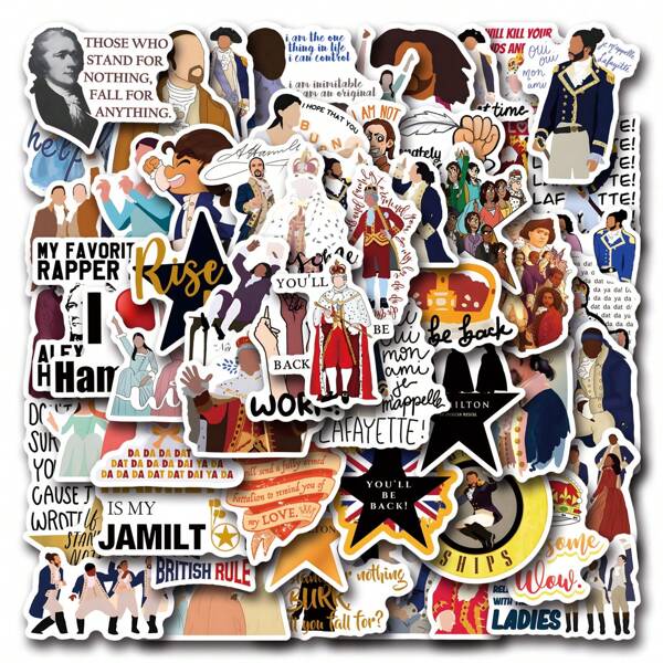 55 adesivos Hamilton de vinil, adesivos estéticos, decalques para scrapbook, diário, laptop, para-choque, skate, garrafas de água, computador, telefone, desenho animado, capacete, adesivos de carro