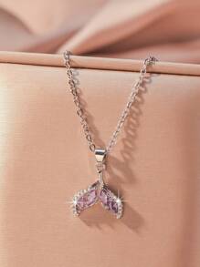 1pc Copper Cubic Zirconia Dopamine Lucky Clover Pendant Necklace, Fashionable Layering Collarbone Chain Jewelry For Women