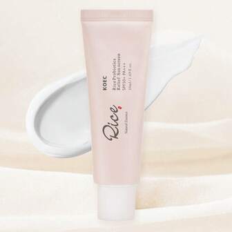 KOEC 大米面部保湿防晒霜 Spf 50+，适合敏感肌肤的日常缓解韩国防晒乳液，旅行装面部防晒霜，舒适防晒护肤品 50 毫升（1.69 液体盎司）