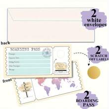 1 set de 2 piezas de tarjetas de embarque sorpresa de raspar de color rosa y morado, regalo sorpresa DIY, material resistente, anuncio sorpresa de raspar para cumpleaños, vacaciones, Navidad, boda, aniversario, San Valentín, incluye sobre y pegatina