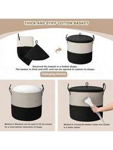 115L Extra Large Blanket Basket With Lid,Blanket Storage For Living Room,Large Woven Storage Basket,Laundry Basket Rope Basket Round,Wicker Basket With Lid,Black 21" X 21" X 18" - Black - View 7