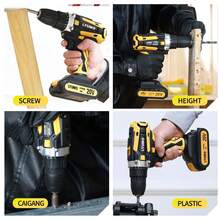 LYUWO 无绳电动工具，手持式钻头，带 LED 灯的手枪钻，两档调节，可顺时针和逆时针旋转，塑料盒配件齐全，易于钻孔和拧紧螺丝。搭配大容量电池，是居家和户外必备工具。 - 查看 5