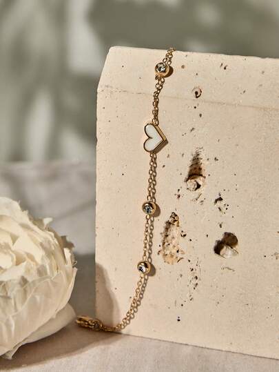 1 pieza Brazalete con forma de corazón de acero inoxidable con rhinestones de moda para mujeres + Caja de regalo de alta gama, regalo de cumpleaños ideal, accesorio de lujo y versátil para San Valentín, Mamá, Día de la Madre, Regalo de Navidad, Regalos de Navidad de invierno