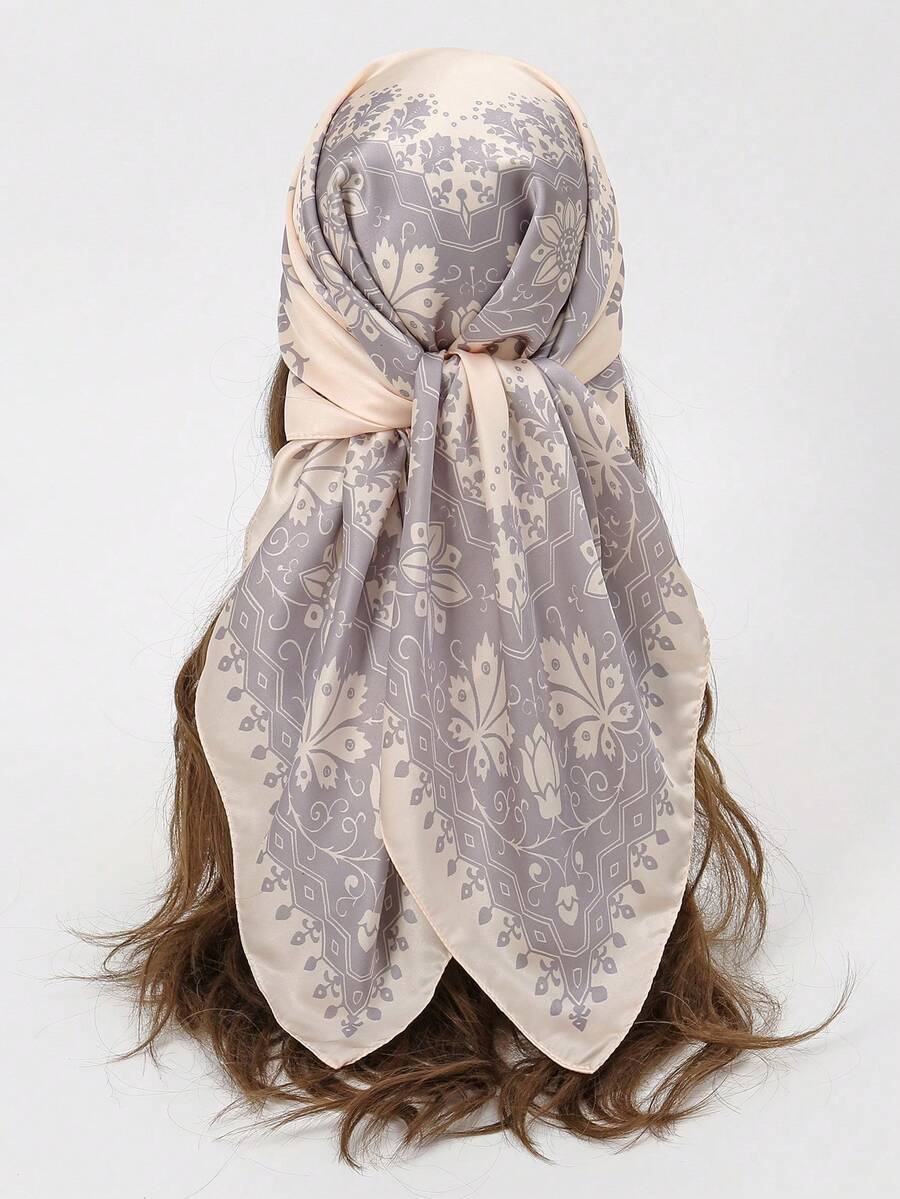 1pc Casual Geometric Paisley Pattern Versatile Scarf/Neckerchief - Khaki - View 1