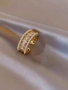 1入春季/專屬設計的高端仿珍珠女士精緻銅微嵌鋯石開口戒指,適合節慶/派對/商務/校園/日常穿著,歐洲風格/ - 銀色 - 查看 9