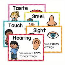 5pcs Educational 5 Senses Posters - Preschool Classroom Learning Charts, High Quality Paper Wall Art, Waterproof, Ink, Large Size - Multicolor - View 7