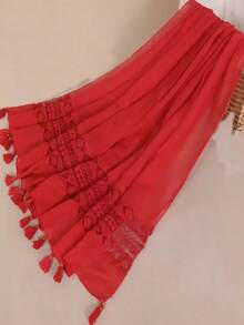 A Solid Color Lace & Embroidery Decor Scarf For Women, Suitable For Daily Use As A Sun Protection Shawl Or Headscarf Boho Bandana Headband Fashion Hairband - Multicolor - View 13