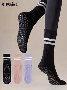 3 Pairs Pilates Non-Slip Socks, Women's Pilates Non-Slip Socks, Pilates Sticky Socks, Yoga Barrel Socks With Grip, Black White Pink Sports
