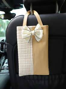 1pc Car Leather Car Seat Suspension Tissue Box Bow Universal Tissue Decoration Hanging Bag