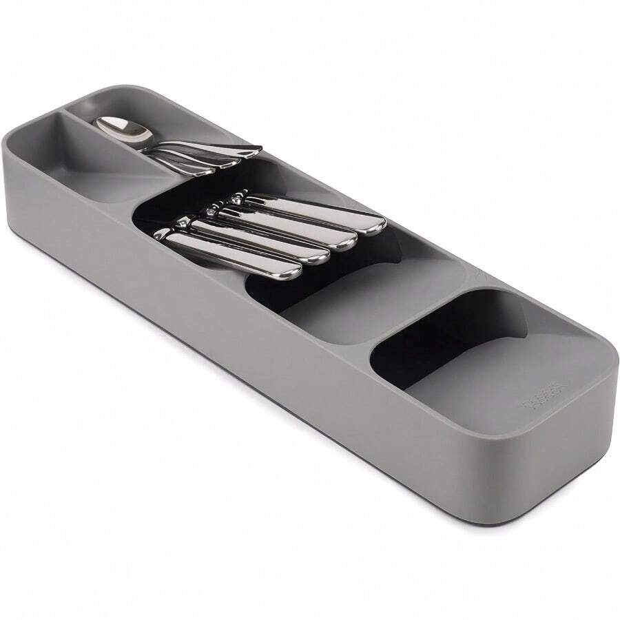 DrawerStore Compact Utensil Organizer For Kitchen Drawer Silverware Flatware Tray Small Grey - Gray - View 1