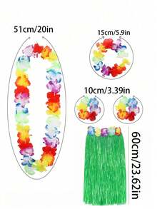 5pcs-Hawaiian Grass Skirt Lei,Hawaiian Hula Skirt Tropical With Hawaiian Wreath ,Hula Skirt Kit For Hawaii Luau Party - Dancing Hula With Flower, Hawaiian Lei For Tropical Parties, Hawaiian Party Gift Ideas Gift Party Decoration Hula Skirt Hula Dance Show With Wreath Hula Skirt,Party Decorations, Hawaiian Party Supplies Tropical Beach Party, Creative Gifts & Home Decor. - Green - View 4
