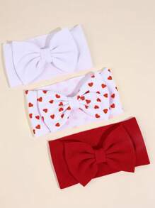 3 pezzi Fascia per capelli con stampa a cuori e fiocco, in nylon traspirante e confortevole, accessori per capelli di moda per neonati, bambini, regali per feste