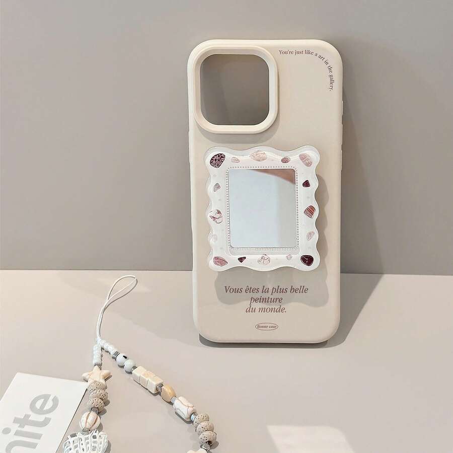 1 件 GUCADI 极简奶油白纯棕色英式+法式玻璃镜架+海星贝壳珍珠串法式全包裹软壳 适用于苹果 16/15/14/13/12/11 系列，时尚配挂绳 - 白 - 查看 1