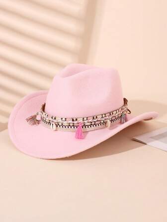 1 pieza Sombrero de vaquero estilo occidental para niños, Sombrero trilby de unicolor para niñas, Adecuado para fiestas, reuniones, excursiones, etc.