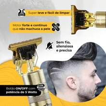 Máquina De Cortar Cabelo Para Barba Masculina Aparador Profissional barbeador acabamento Sem Fio Portátil - Dourado - Visão 6