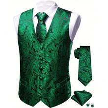 Local Warehouse-  Waistcoat Necktie Vest Set For Wedding Casual Mens Green Floral Paisley Woven - Green - View 2