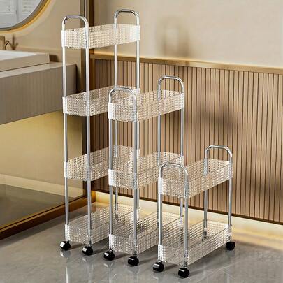 1 unidade de prateleiras transparentes multicamadas móveis e elegantes em formato de losango, carrinho utilitário de armazenamento doméstico versátil para organizar salas de estar, cozinhas e escritórios, perfeito para decoração sazonal e itens essenciais para festas, aprimore a estética da sua casa com design funcional e elegância moderna, ideal para espaços pequenos e maximizando soluções de armazenamento