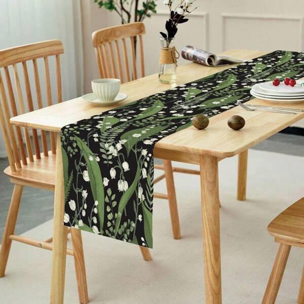 1pc Vintage Floral Lily Of The Valley Pattern Tablecloth/Table Runner, Complex Style Dining Table Decor For Living Room, Dining Room, Home, All Season, Holiday Party