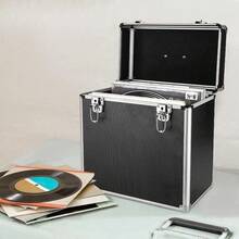 Record Storage Box 12" Vinyl LP Storage Box Case Aluminum Portable Lockable DJ Flight Carry Case Holds 50pcs Albums - Black - View 4