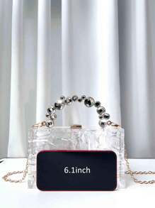 1pc Transparent Box Style Crystal & Metal Chain Strap Evening Clutch Bag, Elegant & Luxury Design For Party, High-End Women's Handbag